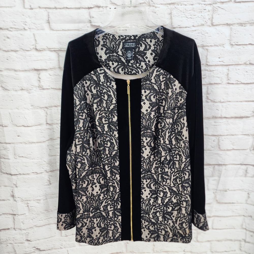 Catherines Gothic Velvet Jacket Lace Zip Up Black Whimsigoth Dark Glam Size 4X